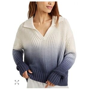 Splendid Raya Ombre Polo‎ Sweater Dip Dye Pullover Cream Purple Chunky Knit M